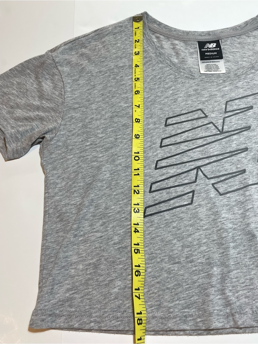 New Balance Light Heather Gray Cropped Logo Tee - Picture 5 of 8